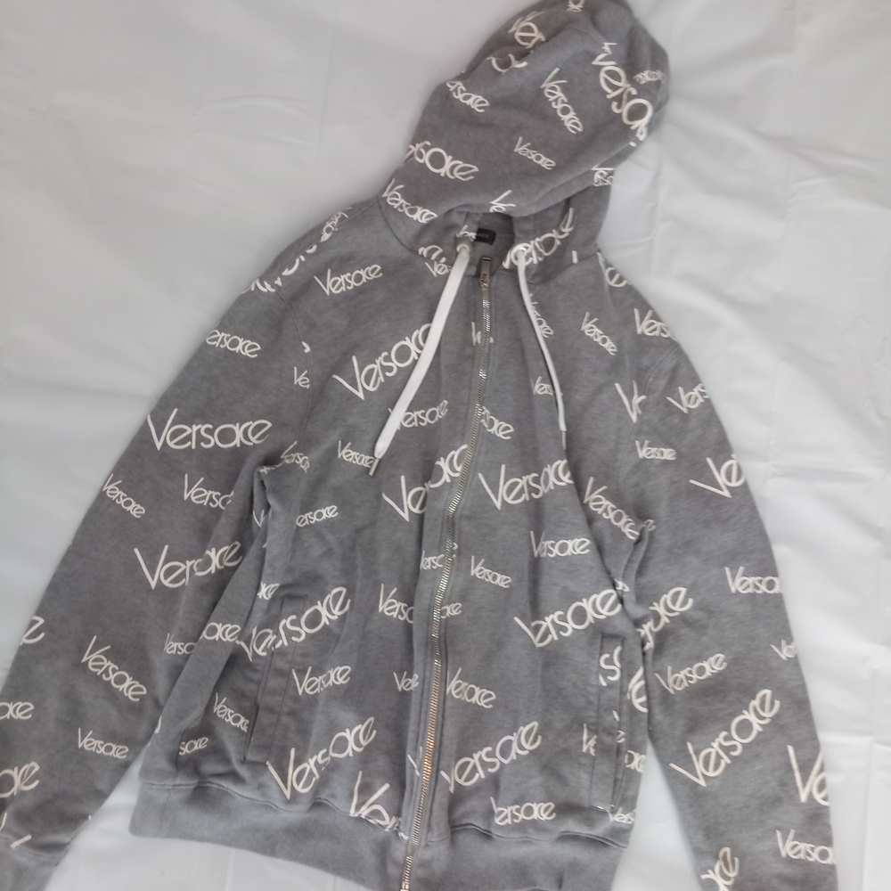 Versace Gray Logo Print Hoodie